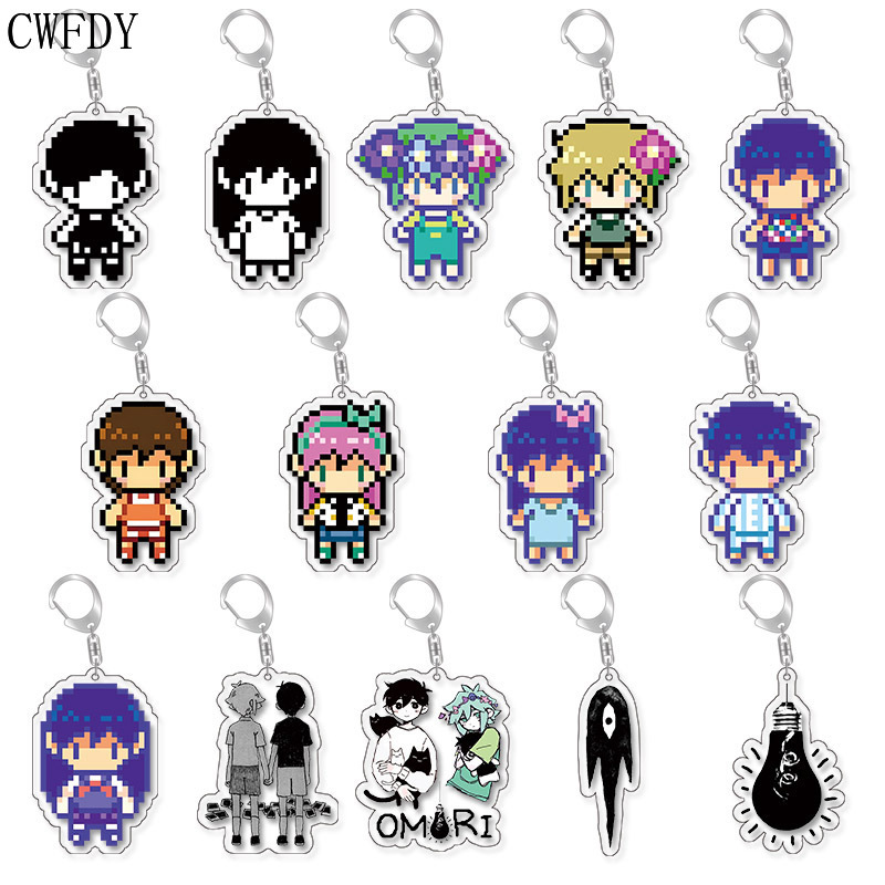 เกม Omori พิกเซลรูปอะคริลิคพวงกุญแจสําหรับอุปกรณ์เสริม Basil Kel Sunny จี้พวงกุญแจกระเป๋ารถเครื่องประดับนักเรียนคริสต์มาสของขวัญ