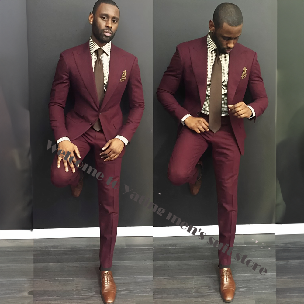 Ternos de casamento Slim Fit Borgonha masculino, terno groomsmen, jaquetas formais de negócios, snoking noivo, 2 peças
