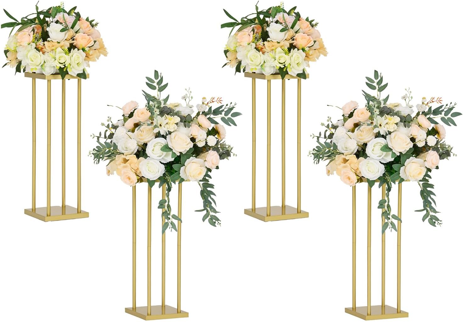 4-teiliger Goldener Blumenständer 60 cm Metall-Tischdekoration für Hochzeit, Weggestaltung, Party, Dekorativer Blumenhalter