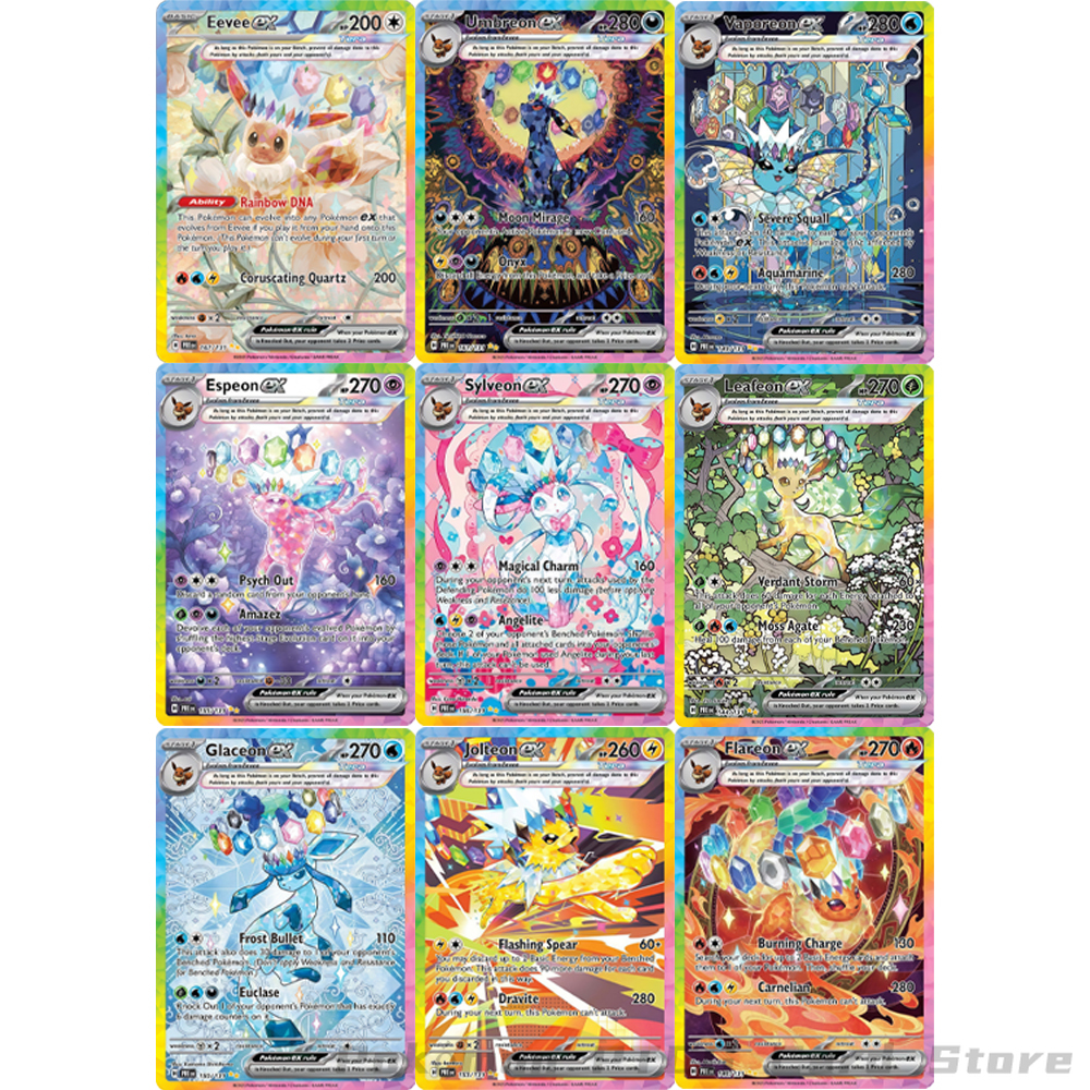 9 шт. карты Pokemon Eeveelution EX English Sylveon Umbreon Espeon Pokemon Коллекция карт PTCG Trading Battles Идеальный подарок