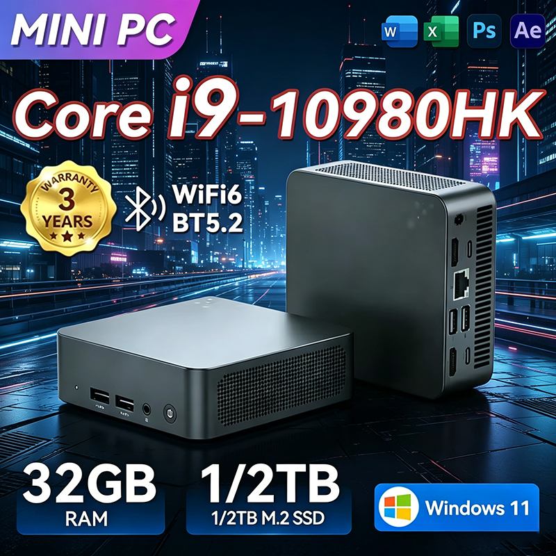 Mini PC Core I9 8950HK Windows 11 Pro Mały Komputer Kieszonkowy 32GB RAM 1TB 2TB SSD WIFI 6 BT5.2 4K HD Mini Komputer do Gier, Biura i Nauki