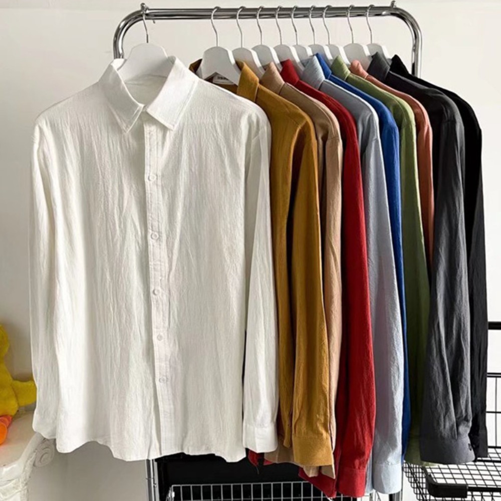 ชายเสื้อหลวมสบายๆหลายสีผ้าฝ้ายผ้าลินินฤดูร้อนBreathable HarajukuชายBaggyเสื้อสําหรับชายปุ่มขึ้น