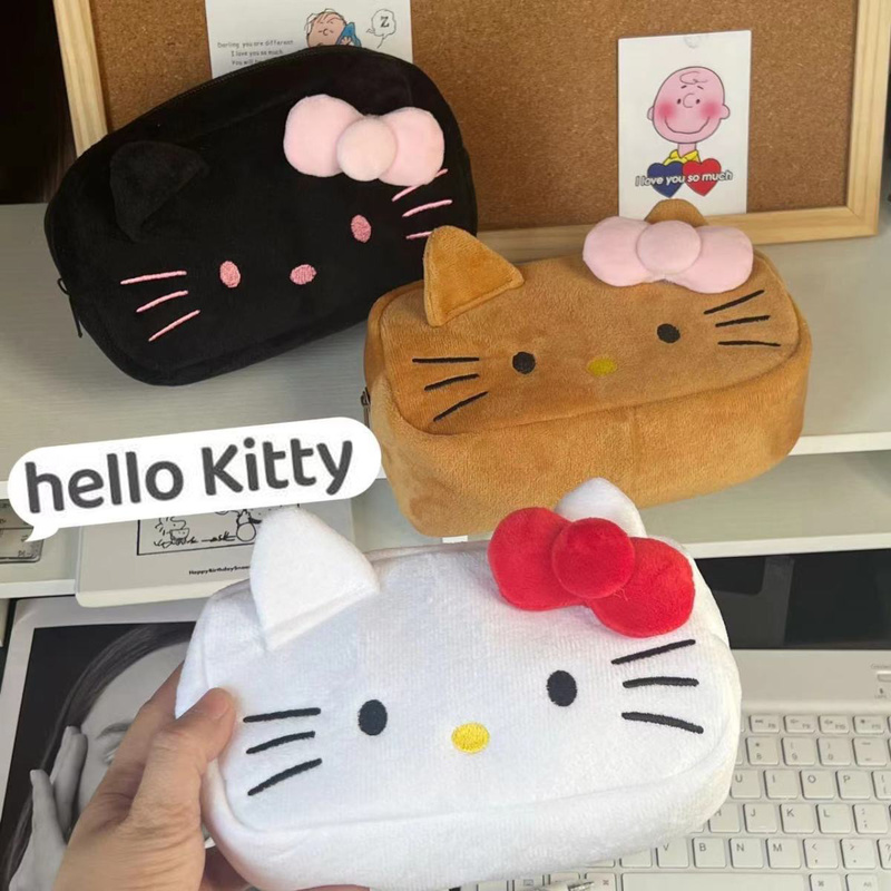 Sanrio 헬로 키티 플러시 연필 케이스 애니메이션 화장품 보관 가방 편지지 가방 학생 학교 용품 소녀 생일 선물