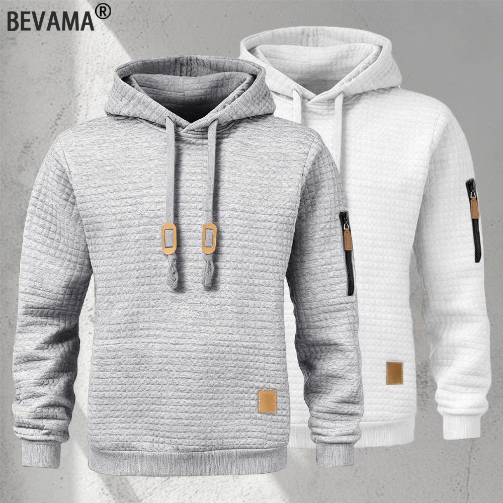 Nueva sudadera con capucha de otoño para hombre, sudadera de manga larga con patrón de gofres, jersey cálido informal de Color sólido, ropa deportiva para exteriores, ropa para hombre
