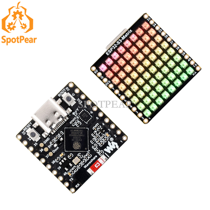 ESP32-S3 マトリックス 8x8 RGB-LED-WiFi Bluetooth QST 姿勢ジャイロセンサー QMI8658C 付き