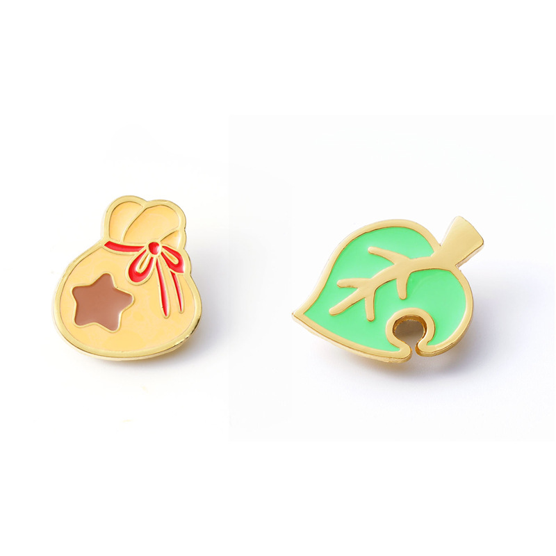 Broche de Animal Crossing de dibujos animados para mochilas, insignias de juego, monedero de dinero, accesorios de insignia de esmalte de hojas, broches de joyería Gif