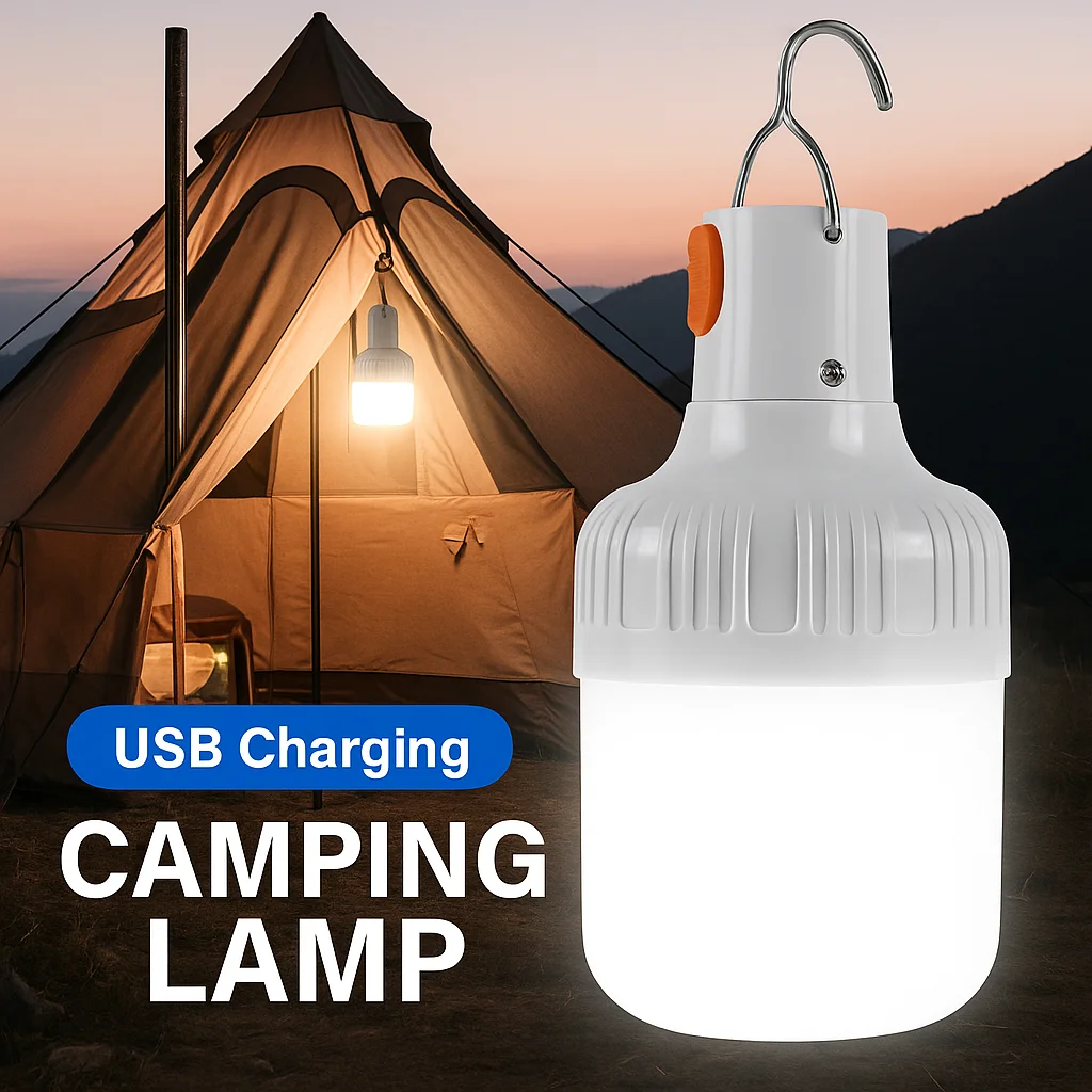 ポータブル充電式LEDキャンプライト、フック付き調光可能テントランタン、ハイキング旅行冒険用緊急ナイトランプ