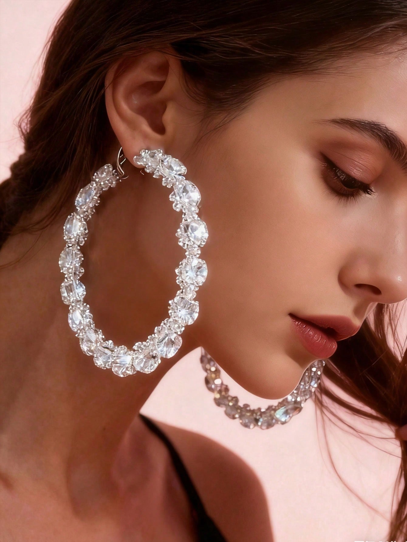 Anting Wanita Pernikahan Gaya Clairvoyant Ukuran Besar 8.5CM; Anting Kristal Bulat; Hadiah Aksesori; Populer