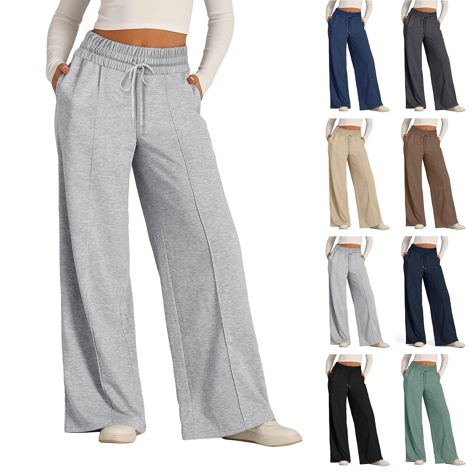 Calça de moletom de lã feminina streetwear calças de cintura alta solta casual em linha reta esporte perna larga calças largas corredores
