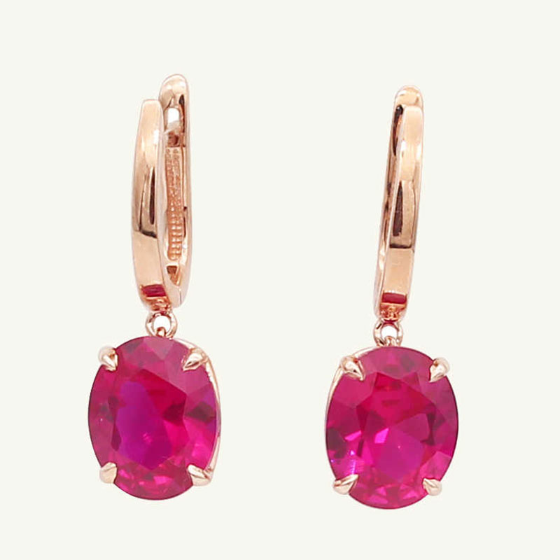 Boucles d'oreilles en or rose pour femmes, plaqué or violet 14k, ovale, rose incrusté, pierres précieuses, bijoux de luxe, breloque de fiançailles simples, 585