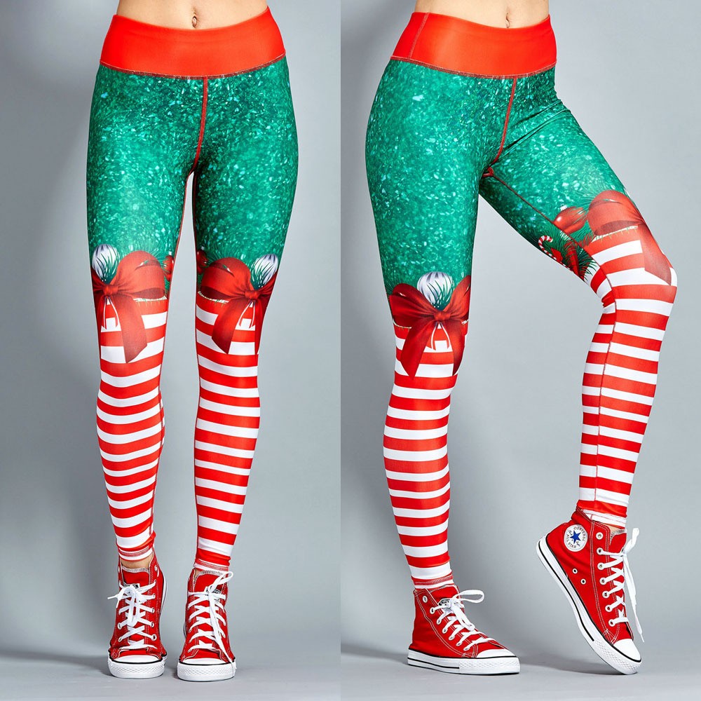 Mallas de cintura alta con estampado navideño para mujer, pantalones deportivos informales para Fitness y Yoga, mallas Push Up sexis coloridas para mujer