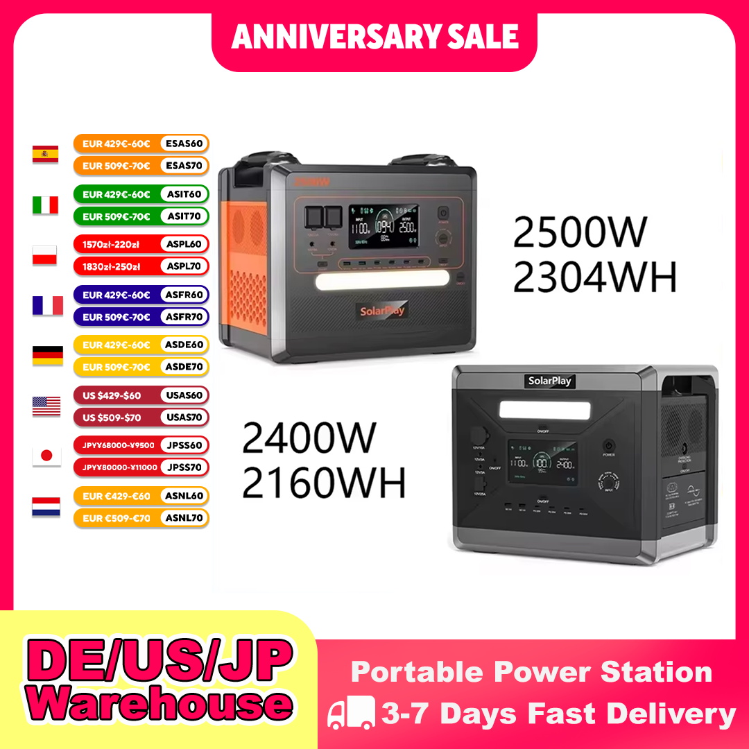 SOLARPLA stasiun daya portabel berkemah, stasiun daya 2400W /2500W Lifepo4 baterai 220 V110 V AC cadangan darurat untuk rumah luar ruangan