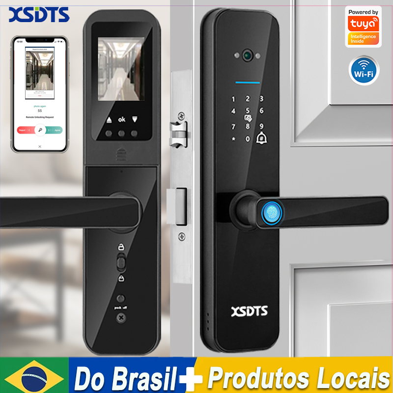 XSDTS Tuya Wifi Digital Elektronik Kunci Pintu Pintar dengan Kamera Biometrik Sidik Jari Kartu Pintar Kunci Password Membuka Kunci