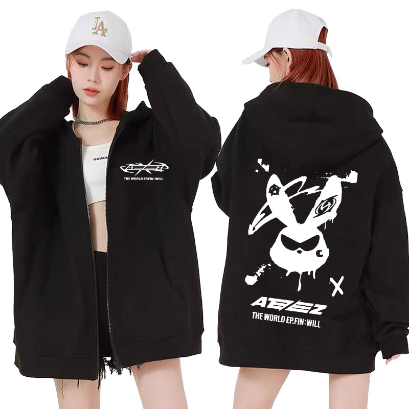 Ateez-O vendedor mundial Fin fará turnê com moletons com zíper para homens e mulheres, moletom com zíper, jaqueta casual, moda coreana, tops, 2024