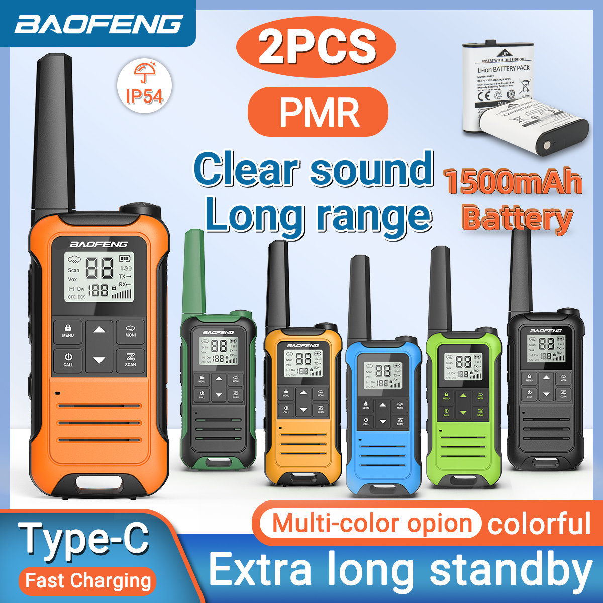 2pcs Baofeng F22 Mini Walkie Talkie PMR de Longo Alcance Recarregável Portátil para Crianças Rádio Bidirecional com Carregador Tipo-C para Acampamento