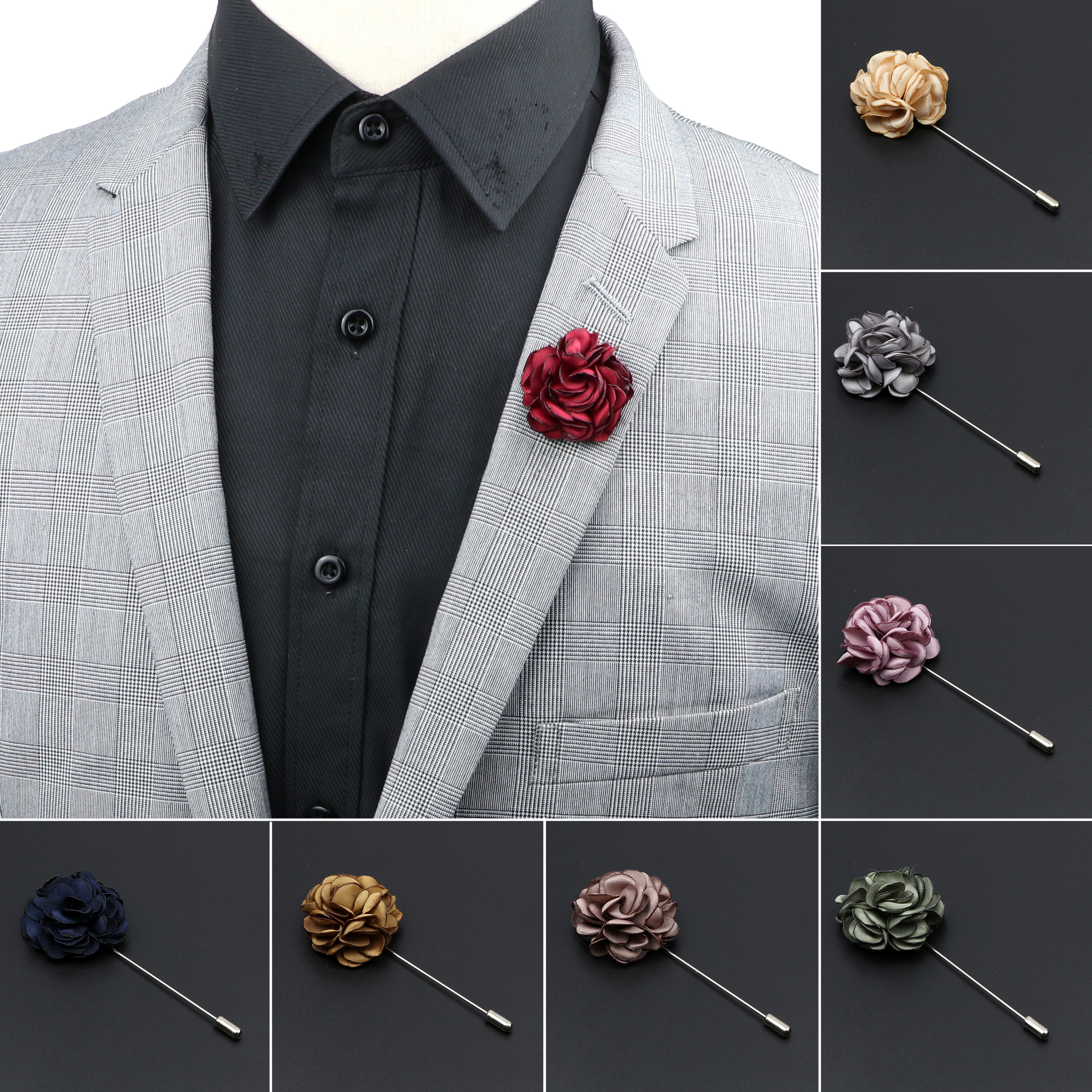 Broches artesanais masculinos, broche floral, terno, camisa, corsage, colarinho, lapela, casamento, boutonniere, joias, acessório de roupas