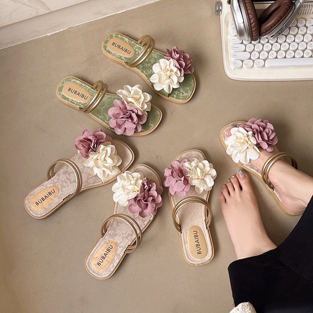 Casual zoete bloem slippers waterdichte vakantie aan zee sandalen antislip platte vakantie strandslippers zomer
