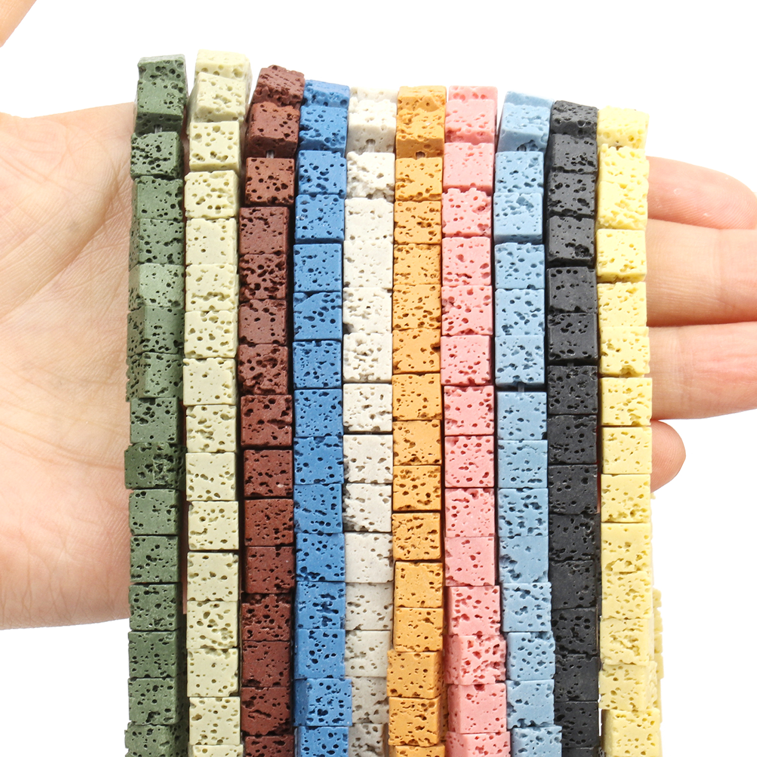 6.5mm Square Natural Stone Volcanic Lava Bead Black Blue Cube Loose Beads for Jewelry Making Supplies DIY Bracelets Accessories