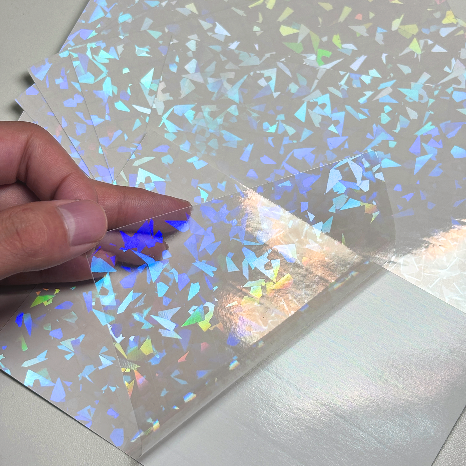 50 hojas A6 holográfica vidrio roto película de laminación en frío autoadhesiva vinilo holográfico pegatina impermeable transparente 105 × 148mm