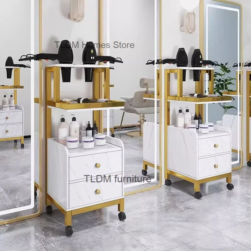 Luxo Multi-Layer Storage Rack com rodas, Light Trolleys, salão de beleza, Hair Salon Tool Trolley, mobiliário criativo do salão, salões