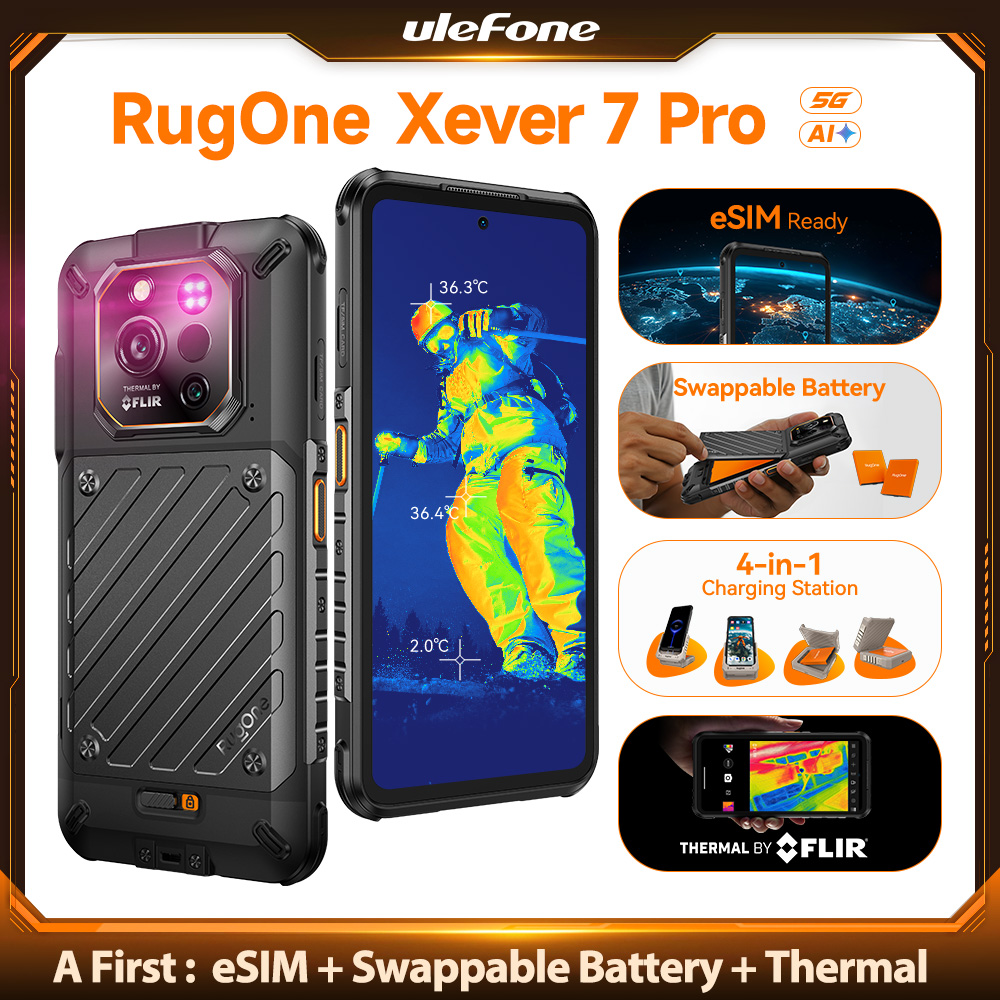 Ulefone RugOne Xever 7 Pro 5G - Teléfono robusto con imagen térmica, Android 15, 512 GB de ROM, 12 GB de RAM y 12 GB de RAM, pantalla AMOLED de 6,67 pulgadas y 120 Hz, NFC, 5500 mAh, cámara de visión nocturna de 64 MP