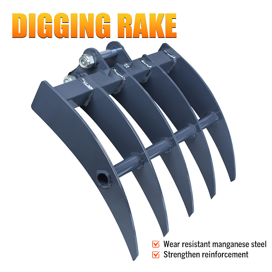 Mini Excavator Rake Small Digger Rake Attachments Removes Debris Loose Soil Surface Rake Accessory For 0.8-2ton Excavator