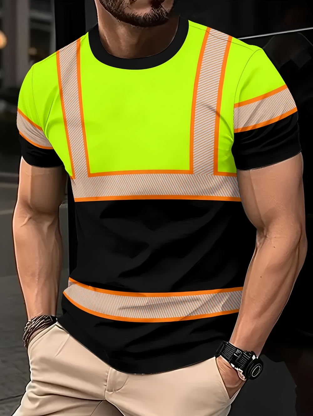 T-shirt da uomo estiva 2026 con stampa 3D a righe, girocollo casual a maniche corte, top alla moda per attività all'aperto e abbigliamento da lavoro.