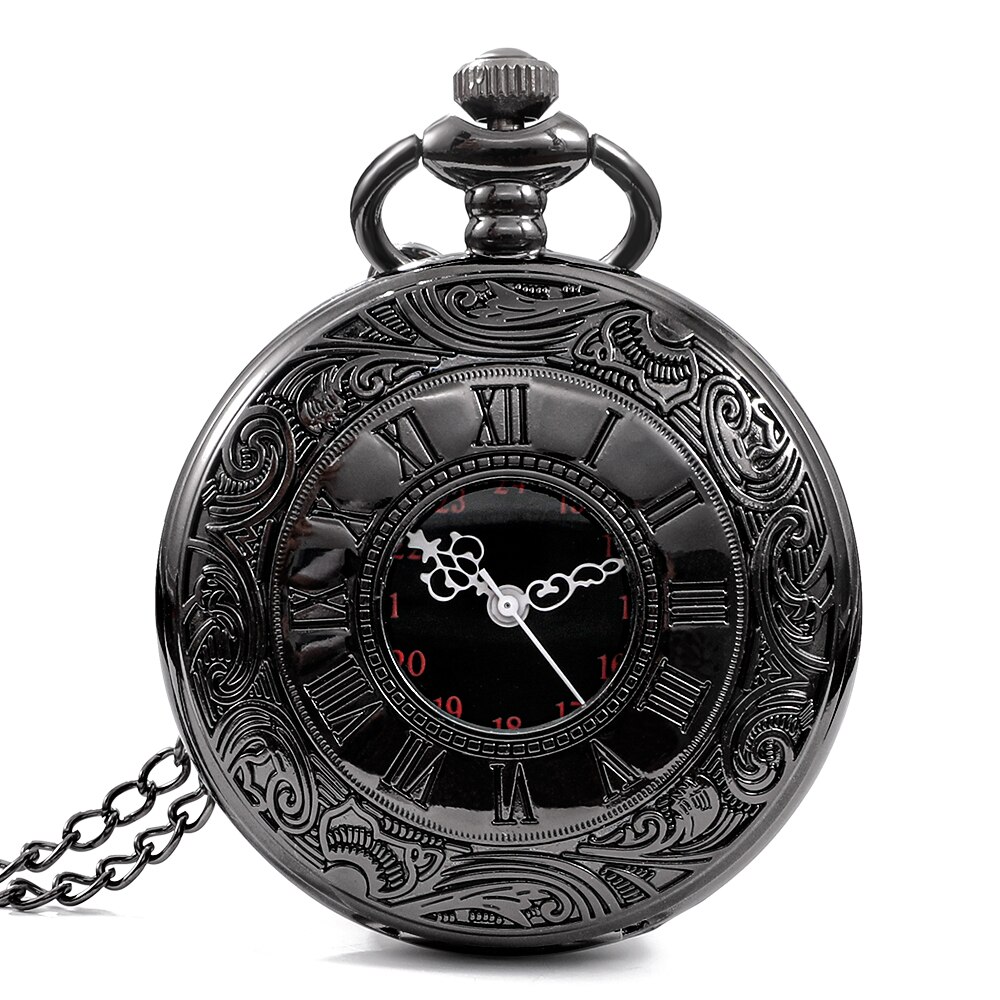 1 reloj de bolsillo Steampunk, cadena para hombre, collar, dije antiguo, negro, números romanos, cuarzo, moda unificada