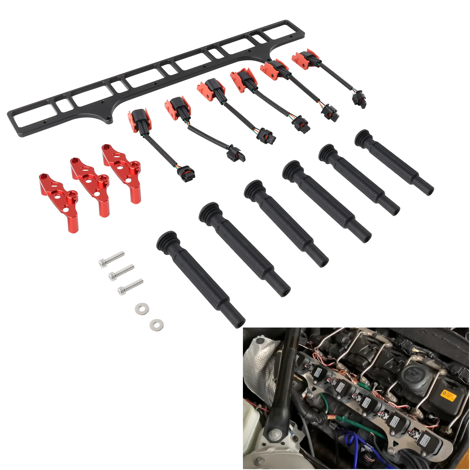 Braket Adaptor Kumparan N54 Ke Sepatu Bot Karet Harness Kawat Pelat Konversi Kumparan B58 untuk BMW X6 Z4 135i 335i L6 3.0L N54 Turbo Kembar