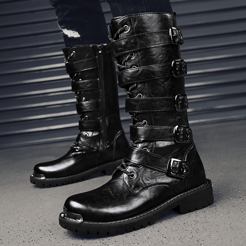 Modne buty motocyklowe buty do kolan lekkie modne czarne buty męskie wygodne i ciepłe jesienne/zimowe buty taktyczne