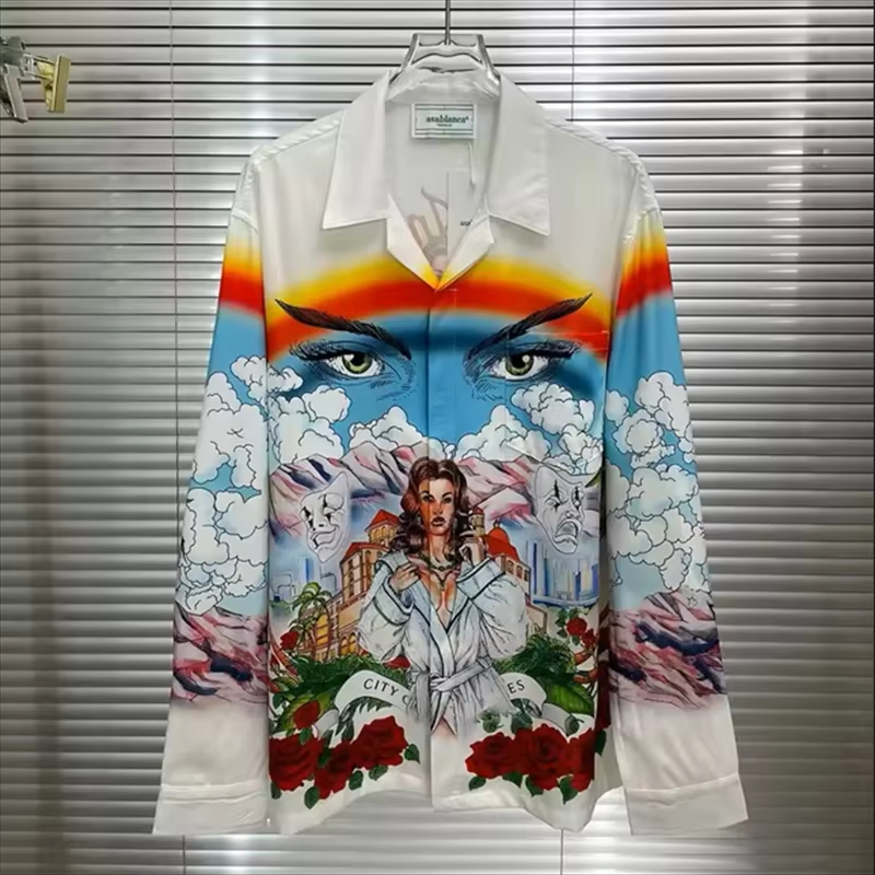 2026 Unisex Casual shirt met lange mouwen, bedrukt heren- en damestopje 100% polyestervezel Mode Comfortkleding