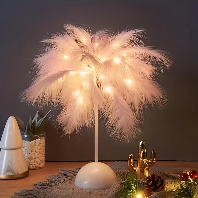 Kreative Feder Tischlampe Warmweißes Licht Baum Feder Lampenschirm Mädchen LED Hochzeit Dekorative Lichter Geburtstagsgeschenk Wohnkultur