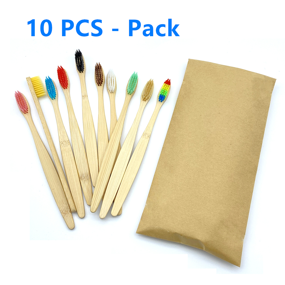 10Pc Eco Vriendelijke Bamboe Tandenborstel Zachte Haren Biologisch Afbreekbaar Plastic-Gratis Oral Care Volwassenen Tandenborstel Bamboe Handvat Borstel