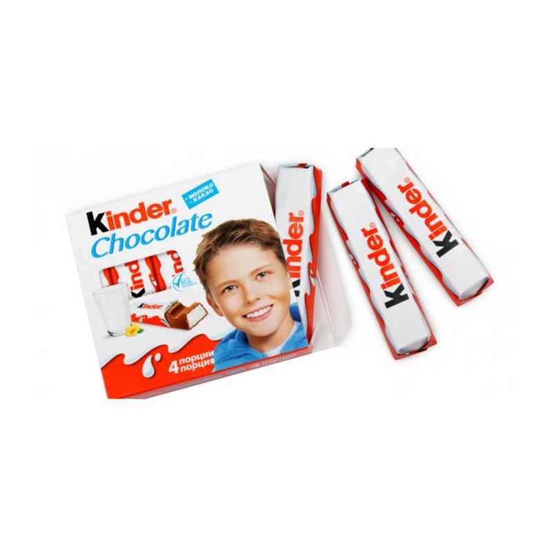 Barras Kinder Chocolate com Alto Teor de Leite, Ideal para os Pequenos, T4-Chocolates Cada caixa tem 4 chocolates de 12 gramas cada, adequados para o Dia dos Namorados, 20 caixas de 4 barras