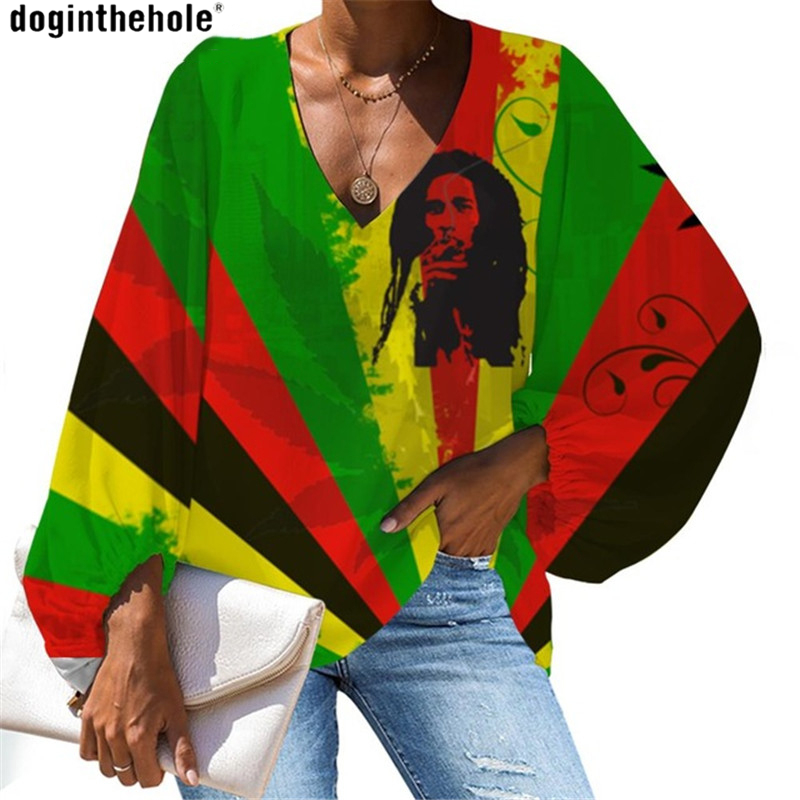 Doginthehole женские Топы повседневные Raggae Jamaica флаг печатная Модная одежда женская Свободная Женская одежда Топ mujer 2020 осень