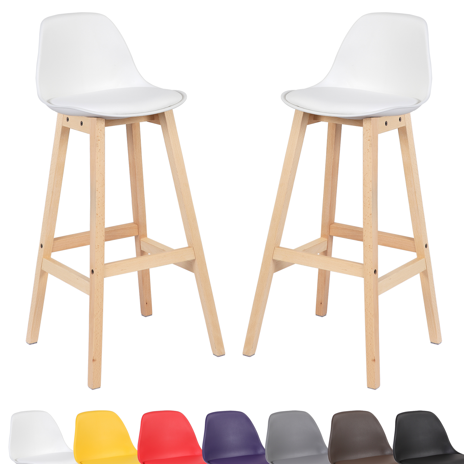 WOLTU 2 unids/set taburetes de Bar silla de Bar blanca con asiento de plástico patas de madera taburete de cocina para el hogar té Oficina comedor café