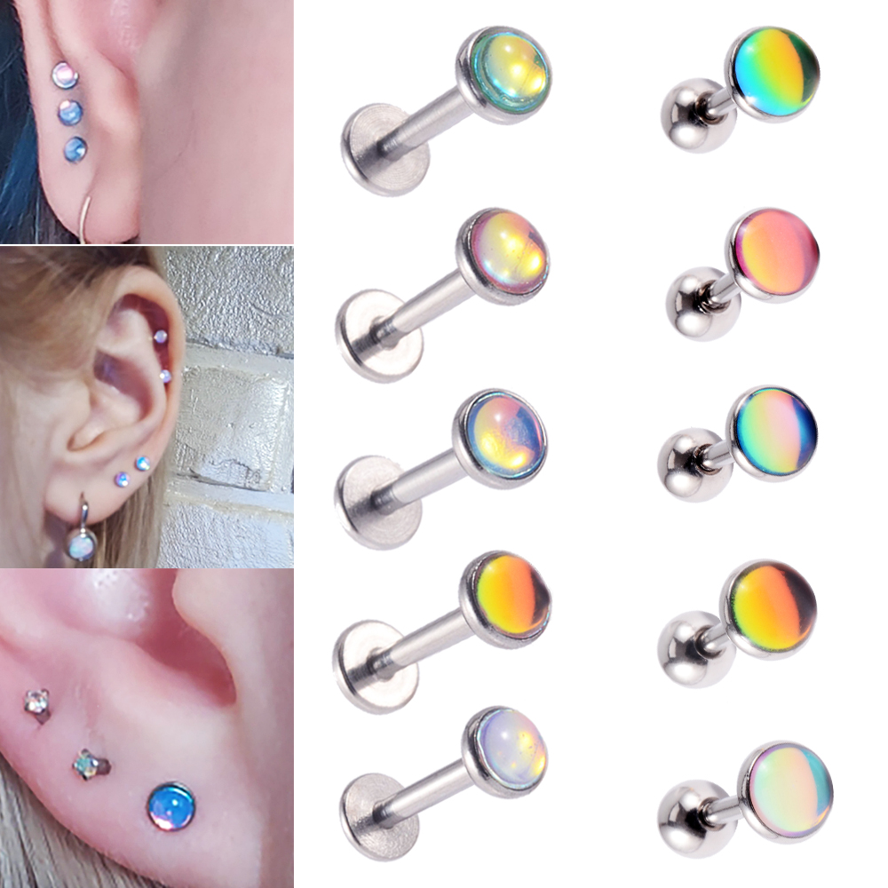 1PC 16g 361L Acciaio Chirurgico Flash Pellicola Glitter Gemma Parte Posteriore Piana Labret Stud Orecchio Trago Cartilagine Elica Orecchino Gioielli Penetranti