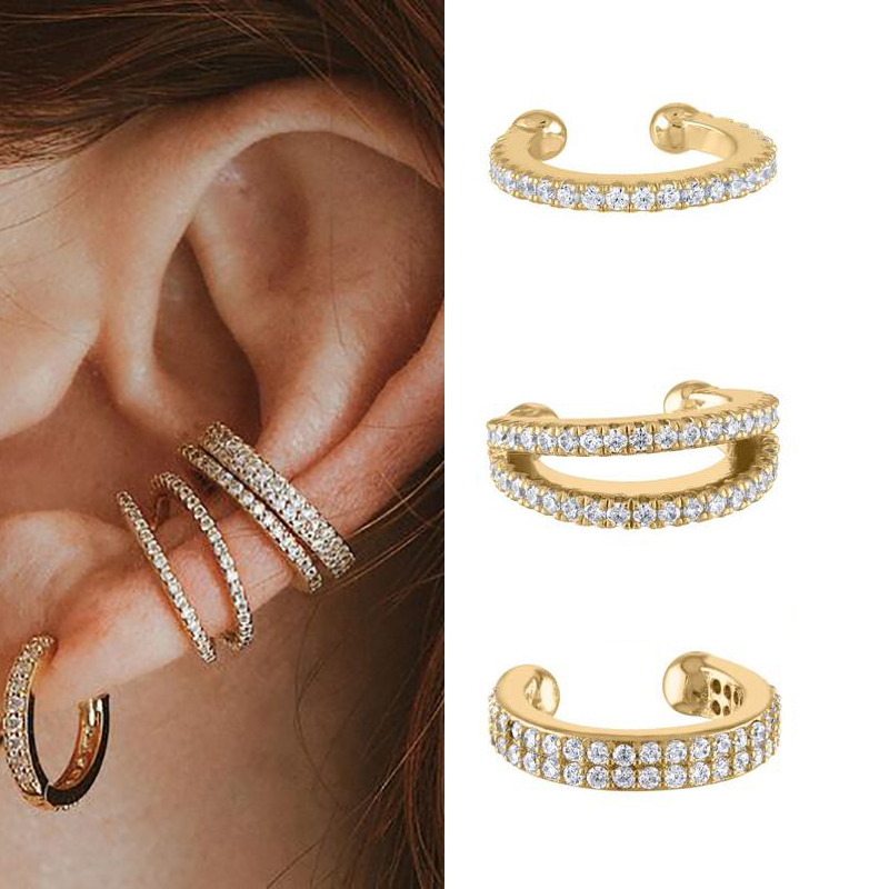 CRMYA luxe or argent rempli pince boucle d'oreille pour les femmes plein CZ Zircon grand cercle hommes oreille manchette bijoux pince sur l'oreille en gros