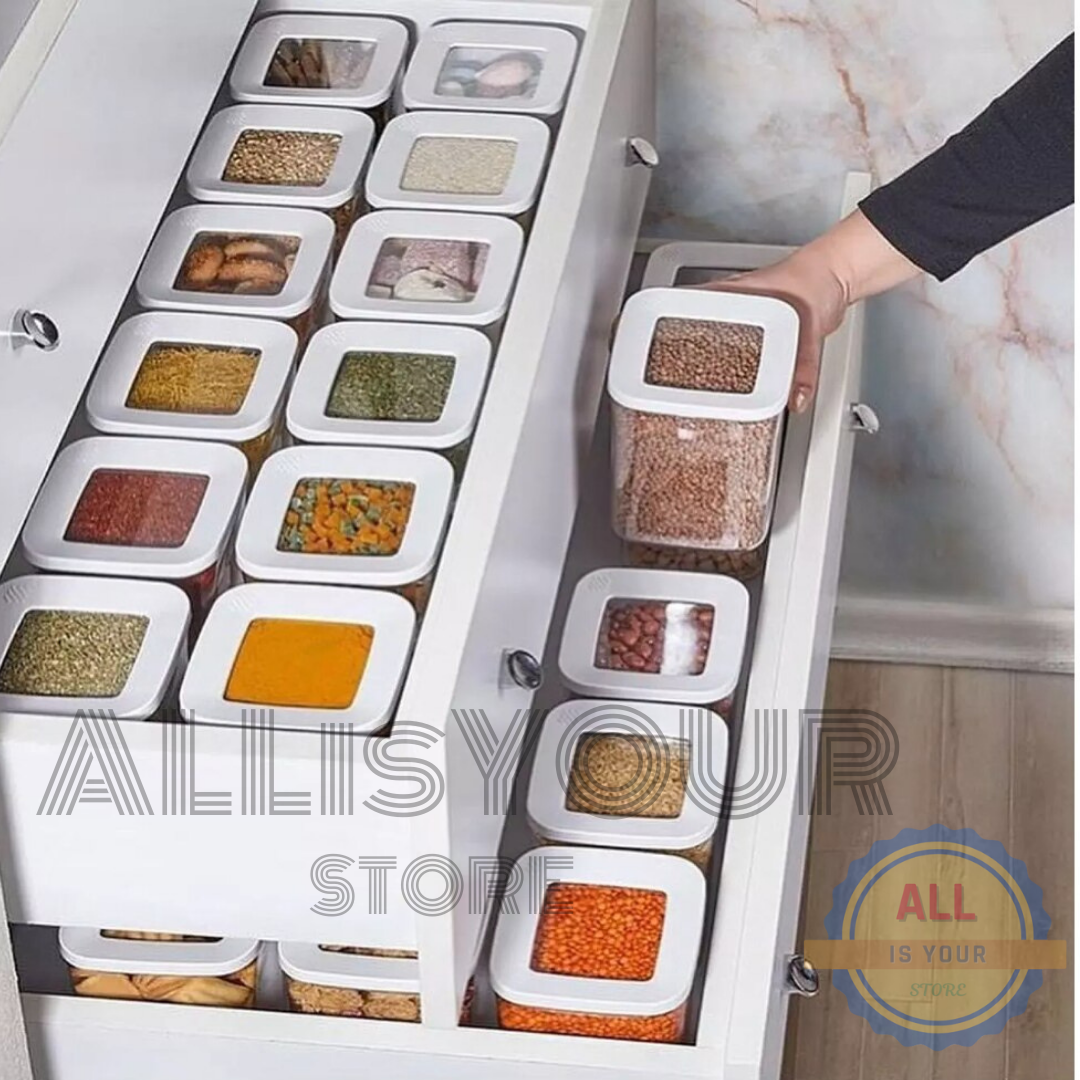 6 Buah Kotak Penyimpanan Dapur Pantry Kulkas Organizer Makanan Kualitas Tinggi Vakum Beras Pasta Kopi Gula Eropa Modern