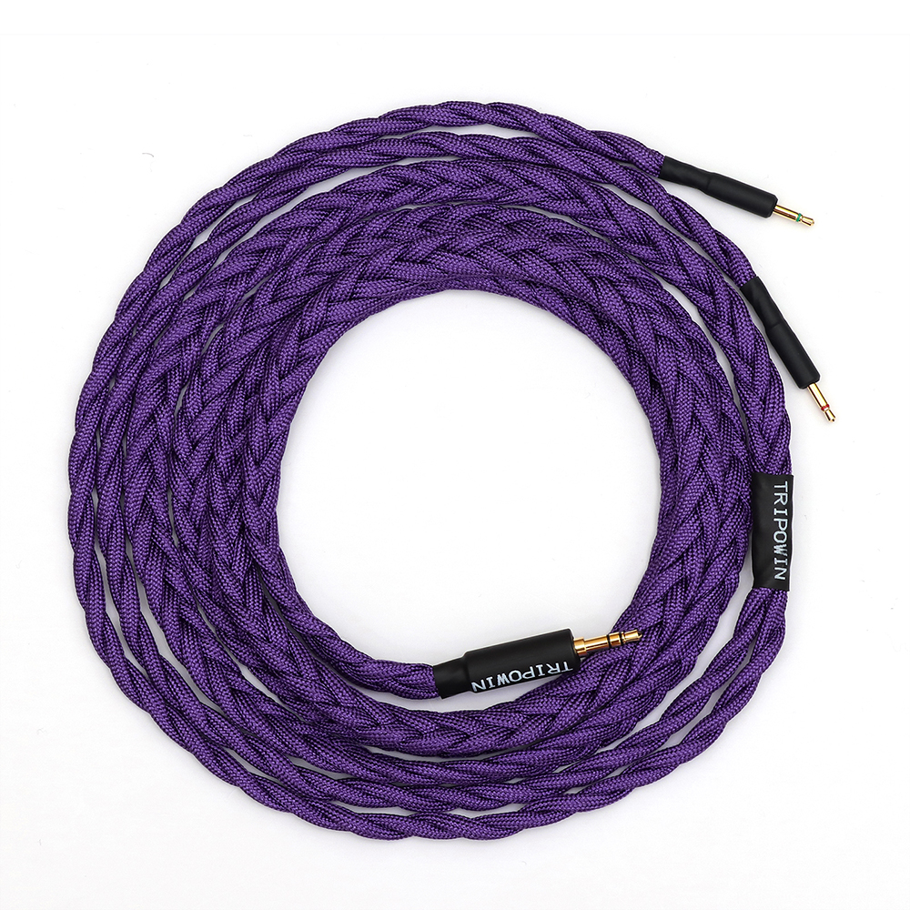 Kabel Pengganti Headphone Buatan Tangan Tripowin GranVia 26AWG 36 Strands X 4 Core untuk HD650 HD580 HD800 HIFIMAN ANANDA Ungu