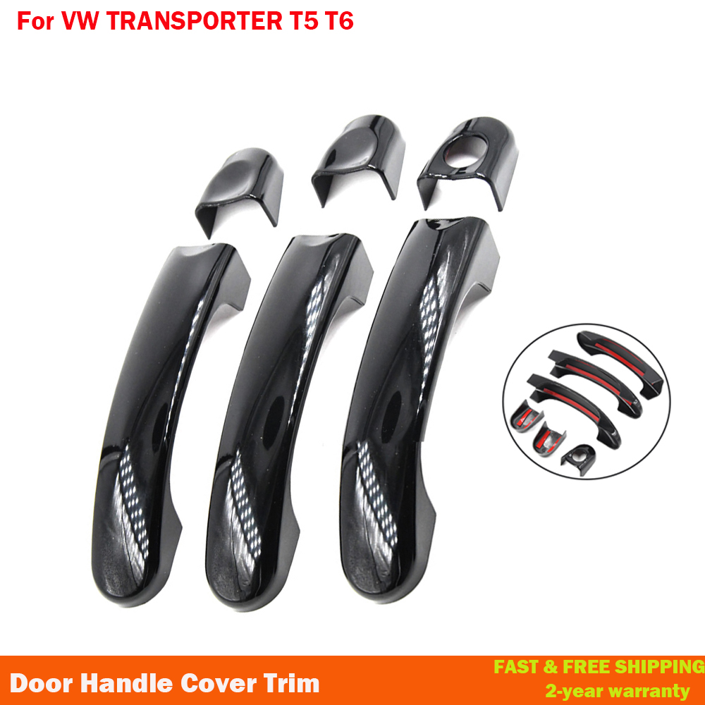 Voor Volkswagen VW T5 T6 Transporter Caravelle Caddy Van GLoss Zwart/Koolstofvezel Auto Deurgreep Cover Trim
