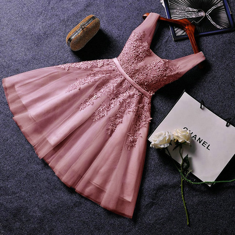 Eleganti abiti da ballo rosa perla 2021 abito da ballo Sexy Appliques scollo a V corto perline abiti da festa di laurea al ginocchio