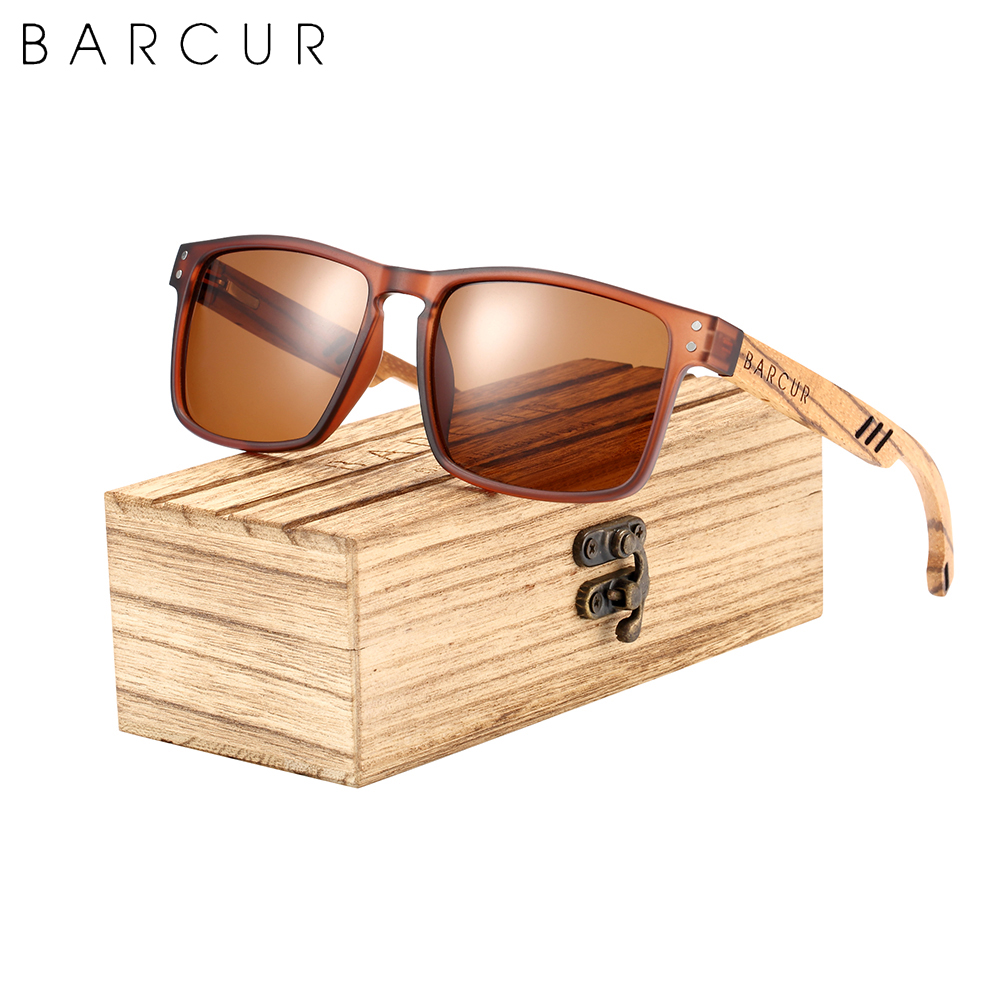 Lunettes de soleil en bois de marque BARCUR Design, monture zèbre, polarisées, vintage, pour hommes et femmes, protection UV400, avec boîte en bois offerte