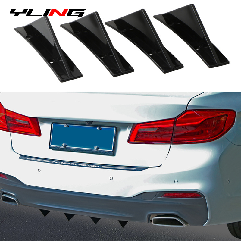 4szt Car Shark Fin Uniwersalny trójkątny tylny zderzak Dyfuzor Spoiler Protector Dekoracja wargi podwozia z włókna węglowego