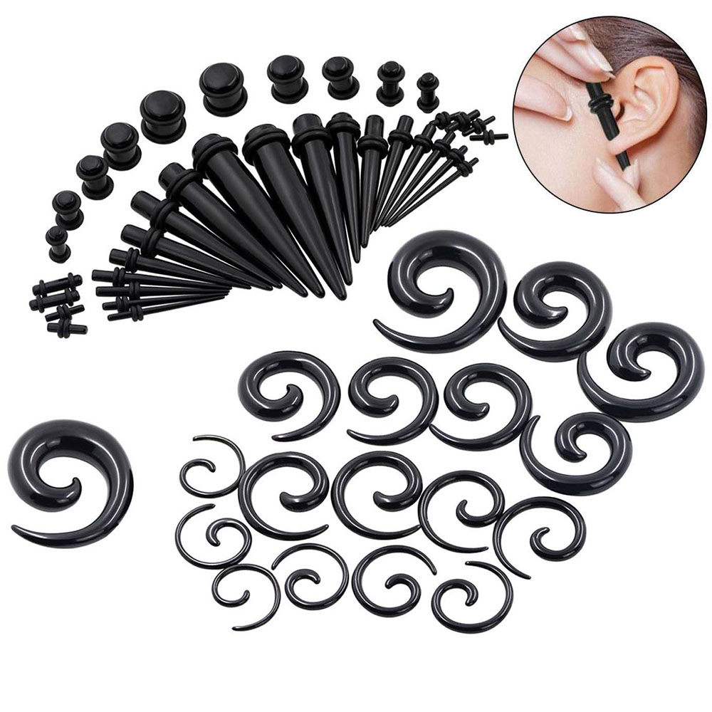 1 ensemble de bouchons d'oreille, Kit conique d'oreille noir, extenseur en spirale, Kit de démarrage de perçage d'oreille, civière d'oreille, bijoux pour le corps 1.6mm-10mm
