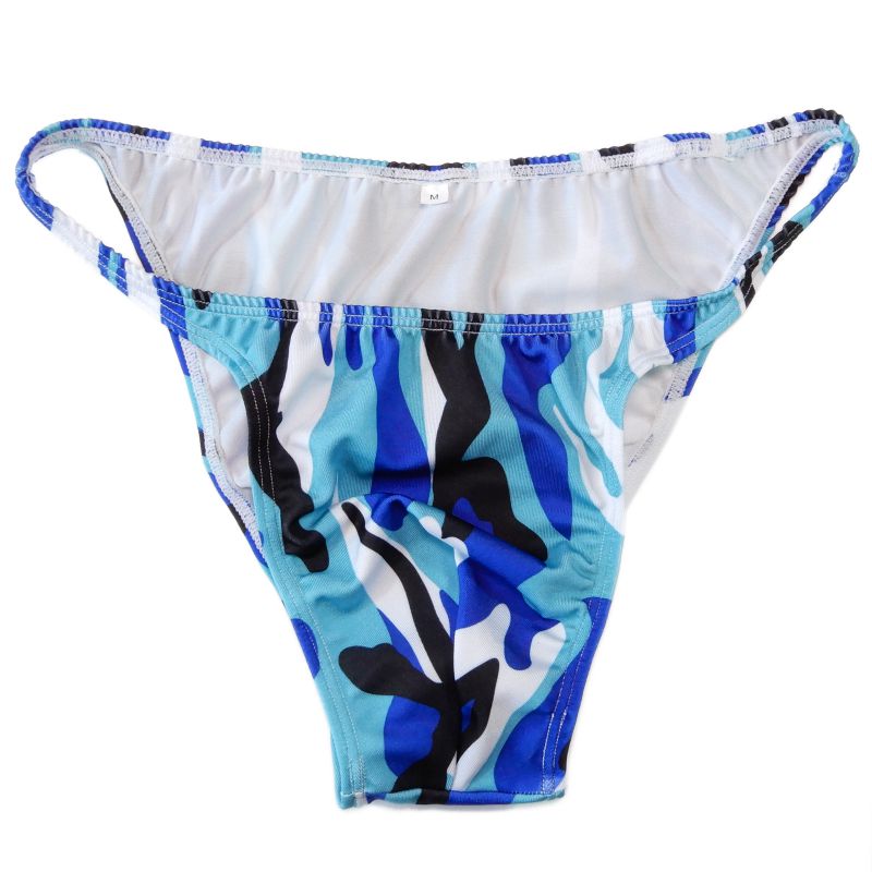 Herren String Bikini Stripe Jersey Nylon Spandex G3774 Schmale Taille Bedruckter Badeanzug Stoff Camo