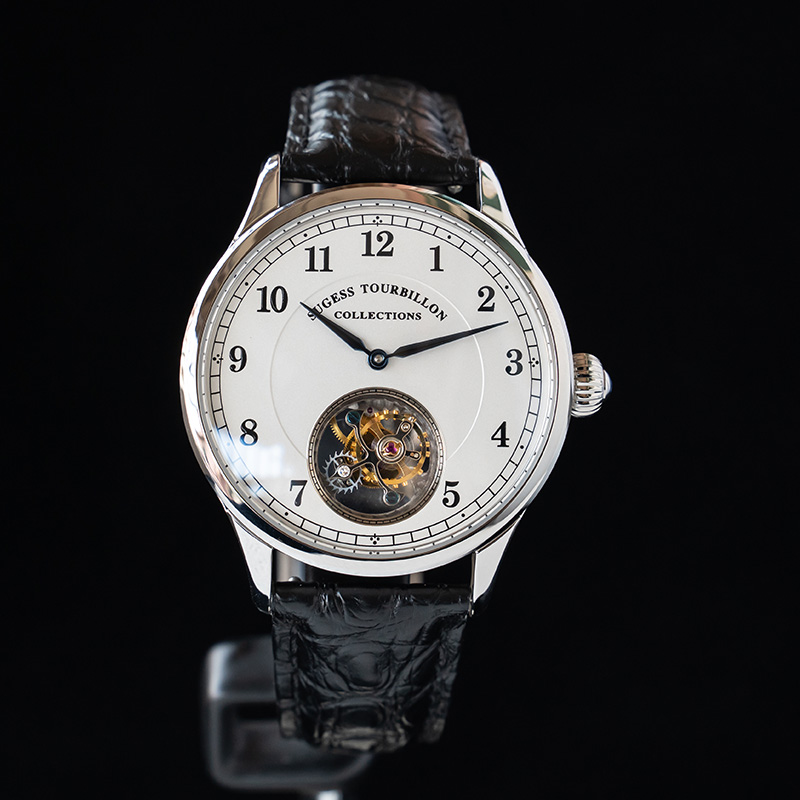 Reloj Sugess Tourbillon genuino para hombre, reloj mecánico con movimiento original Sugess ST8000, relojes de pulsera plateados, 2 correas de cuero S400A
