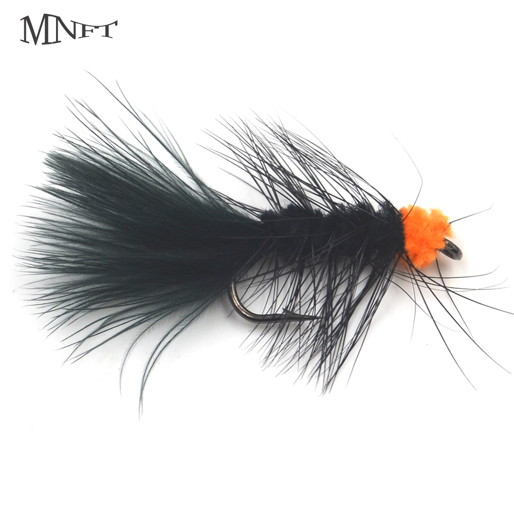 MNFT 10 Uds. Huevo naranja chupando sanguijuela Bugger moscas pesca con mosca trucha Artificial cebos de pesca con mosca marabú negro Flashabou