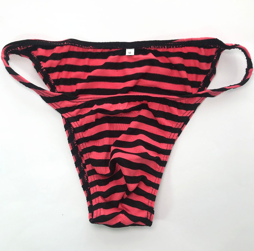 Męskie stringi bikini w paski Jersy Poli/bawełna/sastan G377C Wąska talia Szerokie paski