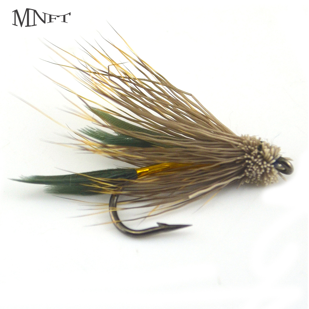 MNFT 10PCS 6 #   Brown Muddler Minnow Ganchos de mosca seca Pesca Truta Salmão Moscas secas Iscas de anzol